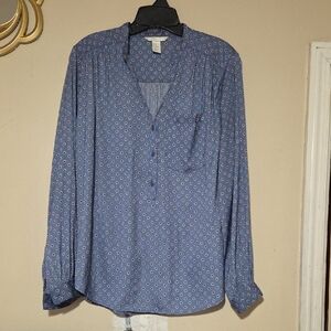 H&M Blue Patterned Long Sleeve Blouse